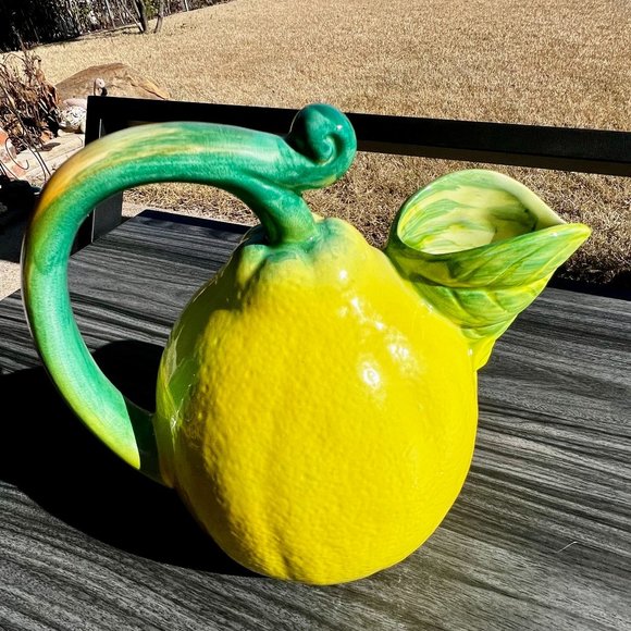 Vintage Haldon Group Lemon And Green Leaf Pitcher Hand Painted - Picture 1 of 6